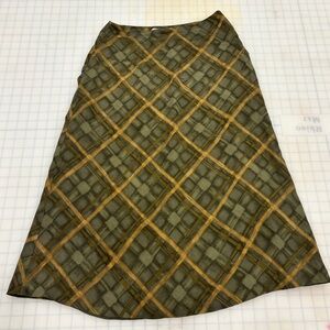 Silk green plaid a-line midi skirt
